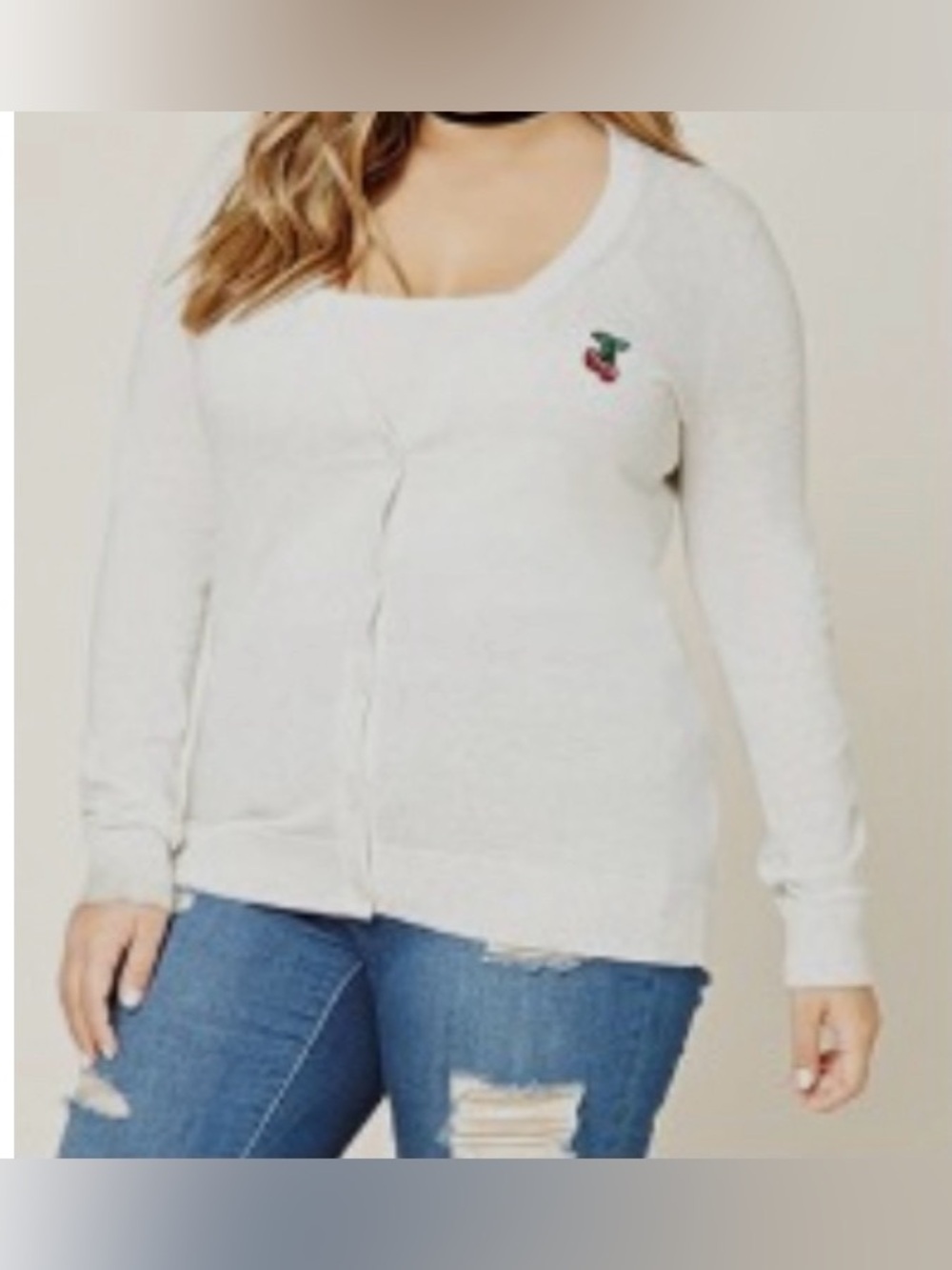 Plus size cherry patch cardigan